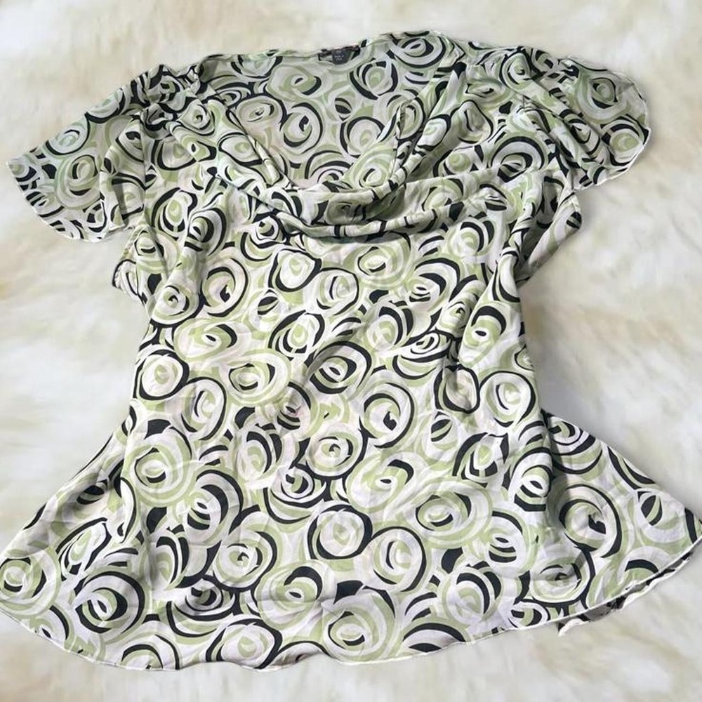Apt 9 Woman Abstract Swirl Top 3XL Cowl Neck Y2K Green Black Retro Plus Size